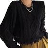 Französischer Retro-Rundhals-Alt-Riss-Pullover Damen Kurz Hong Kong Stil Reine Lust Bauchnabel zeigen Zopf Langarm Strickpullover Top