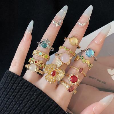 Medieval Court Style Golden Open Ring Hollow Elegant Light Luxury High Sense Stacked Wearing Personalized Index Finger Ring Woman