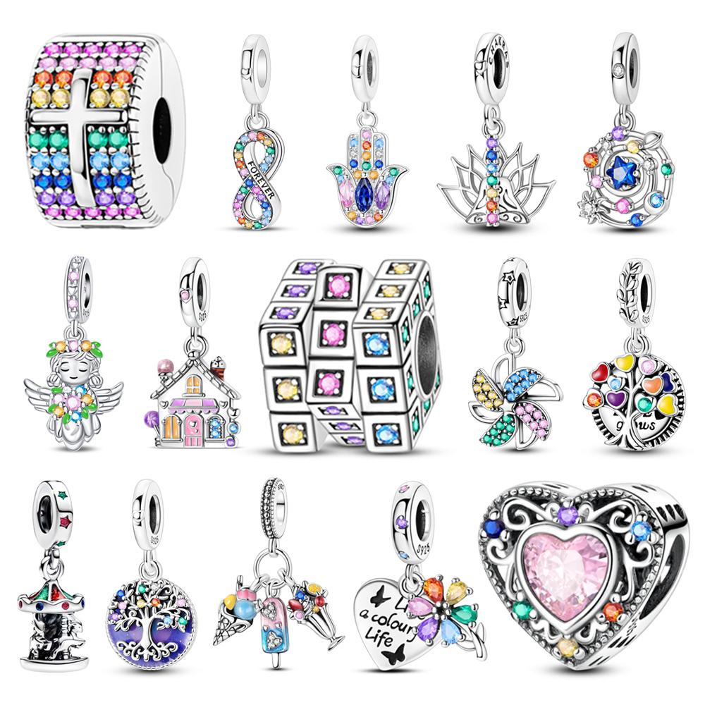 Sparkling copper Colorful Zircon Fixed Clip Bead Charms Angel Dangle Charm Compatible With Bracelets Necklaces Exquisite Gifts