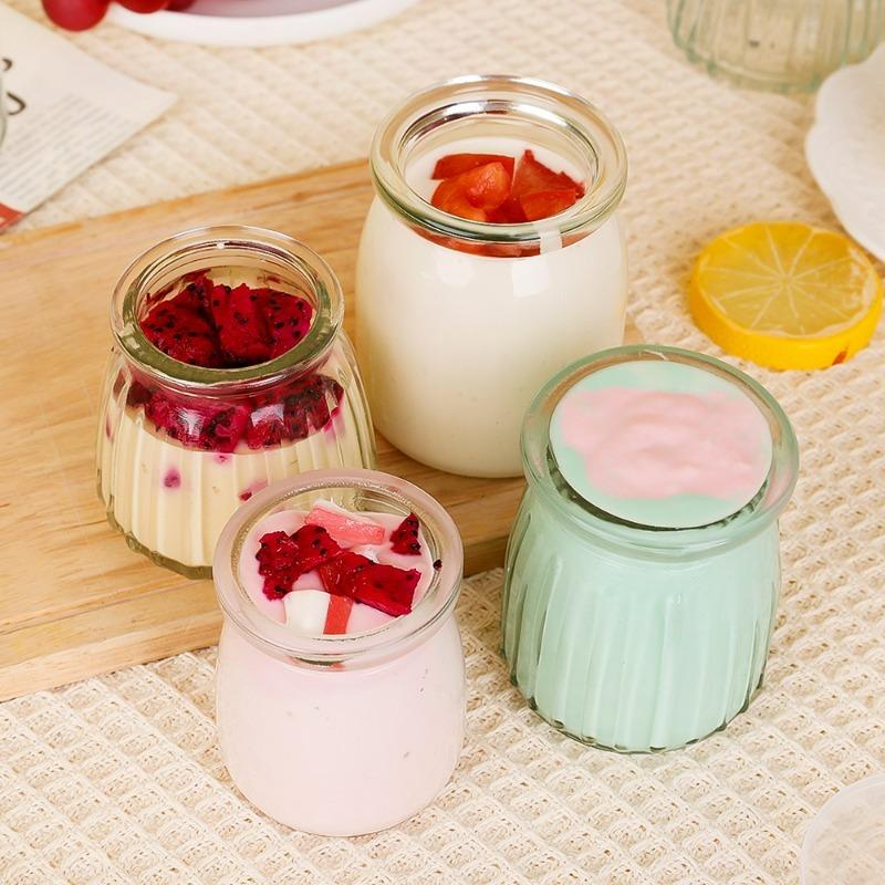 100/150/200ML Pudding Glass Bottle with PE Lids Clear Jars for Yogurt Jam Honey Home Kitchen Baking Accessories Creative Gifts