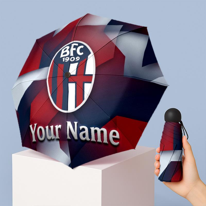 Bologna FC Manual Five Fold 8 Rib Umbrella Support Custom Text, Lightweight Travel Umbrella