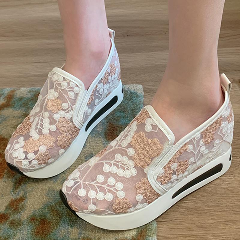 Fashion Fashion Embroidery Platform Sneakers Women Spring Autumn Breathable Mesh Sneakers Woman Mix Color Vulcanize Shoes Female