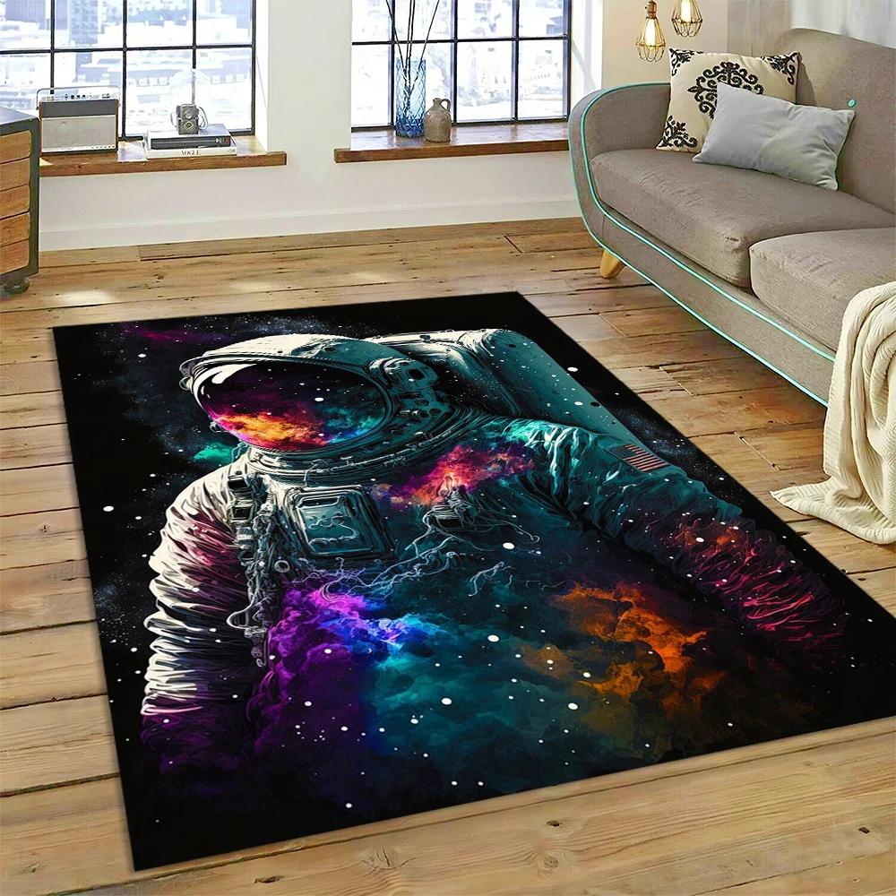 Weltraum Astronaut Universum Raumfahrer Cartoon Teppich Teppich für Zuhause Wohnzimmer Schlafzimmer Sofa Fußmatte Dekor, Kinderbereich Teppich Rutschfest
