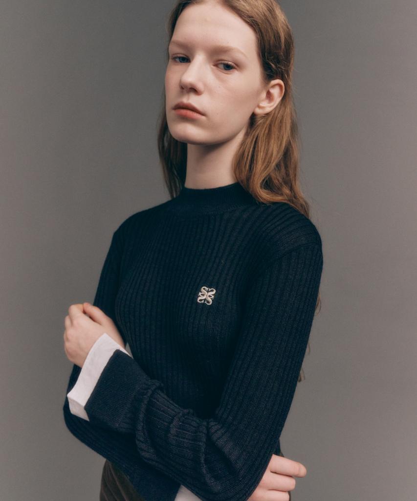 Seteo (W) Cuff Mock Neck Knit Black