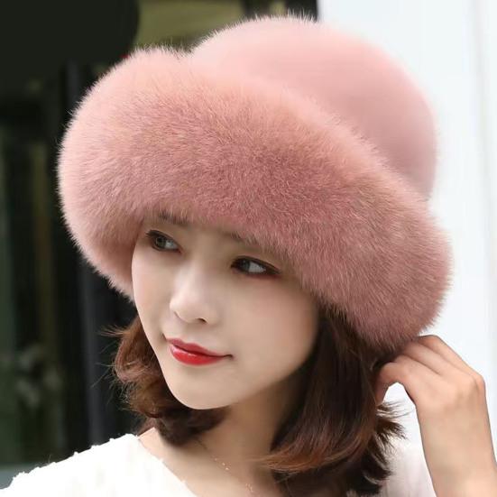 Women Hat Solid Color Fluffy Thickened Ear Protection Dome Winter Coldproof Elegant Russian Hat Faux Fur Headband Streetwear