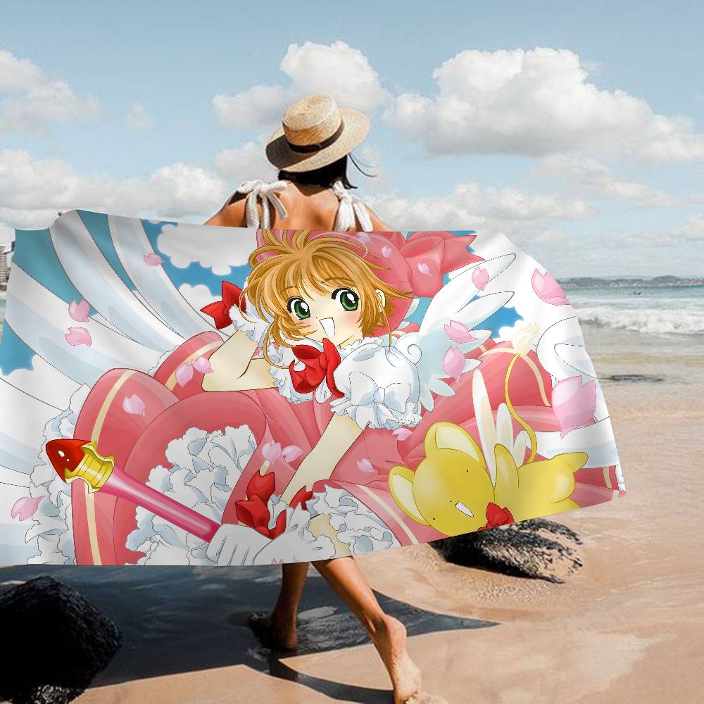 Card Captor Sakura Anime Bath Towel Microfiber Soft Water Absorbing Breathable For Girl Kids Decorative Cartoon Beach Towel