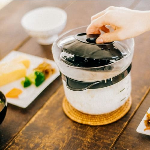 Glass Rice Cooker for Microwave, 1-2 Cup Capacity, Black, Made In Japan, Perfect Gift, XRCN-2-B