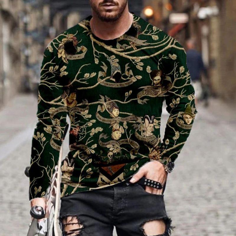 

Men s Spring And Autumn Fashion Flower Print T-Shirt 3d Printed O Collar Long Sleeve Loose Large Size Street Personality Top 5XL