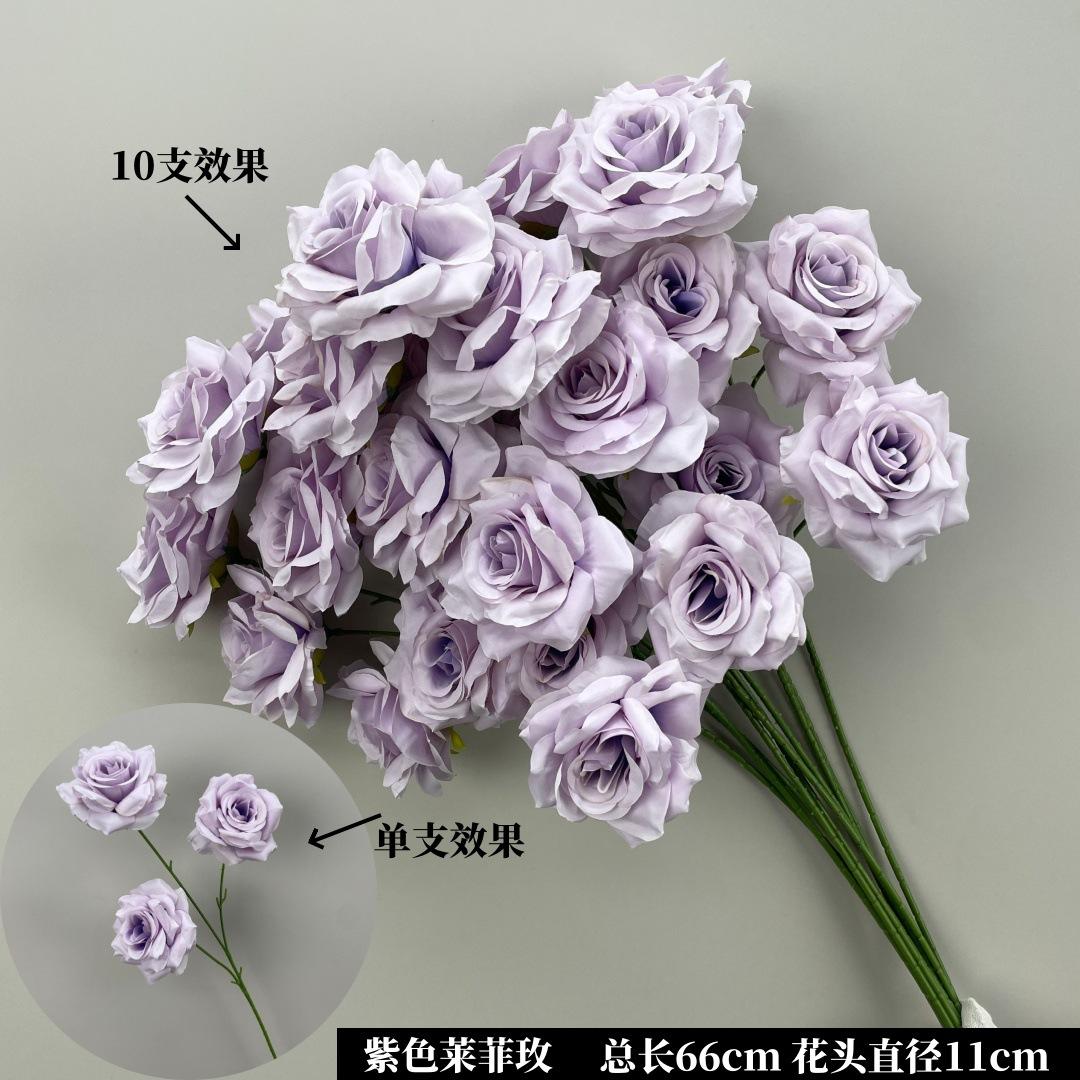 

Artificial Rose Bouquet Single Stem Realistic Silk Flower Arrangement Home Office Decoration Wedding Party Floral Centerpiece One Size фиолетовый
