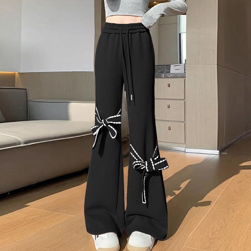 

ZANZEA Women Casual Elastic Waist Loose Bows Splice Drawstring Long Pants M чёрный