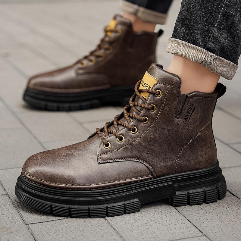 Men's boots four seasons retro British tooling shoes soft sole anti-slip high-top casual boots fashion youth Joker outdoor boots