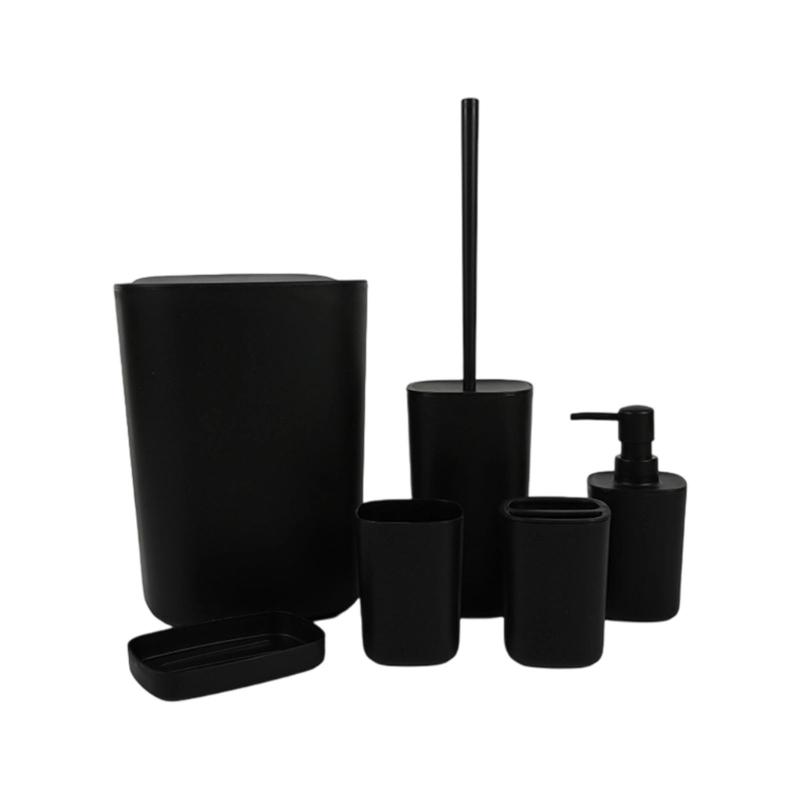 6-teiliges Badezimmer-Grundausstattung-Set Kunststoff Zahnbürstenhalter Abfallkorb Planer Wasserdicht Badezimmer Aufbewahrungslösung