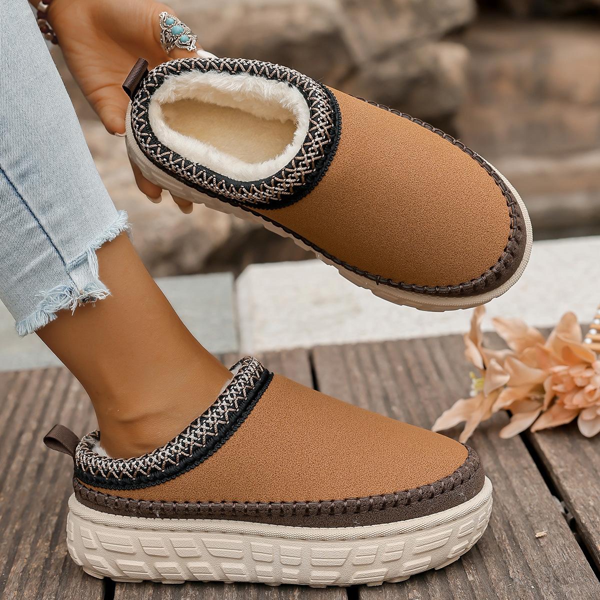 Women Platform Snow Boots 2026 Winter Cashmere Warm Thick Soles Without Heel-covered Hair Half Slipper Cotton Shoes for Women 36 коричневый