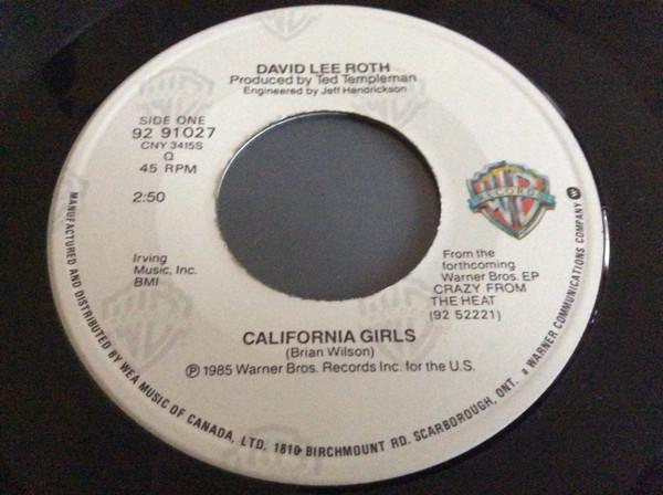 

7inch Record DAVID LEE ROTH California Girls 9291027 Warner Bros. Re 1985 Canada Rock Used