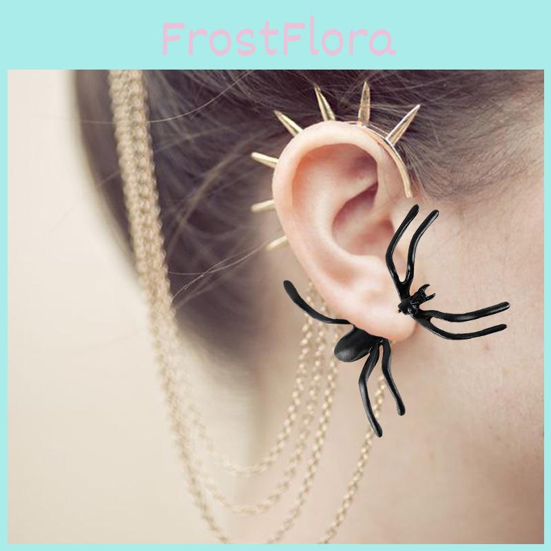 Punk Style Black Spider Ear Jewelry With Animal Motif For Fashion Enthusiasts
