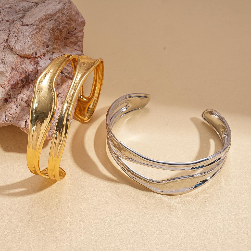 18K Real Gold Electroplated Metallic Double-layer Geometric Opening Bracelet Fashion Bracelet