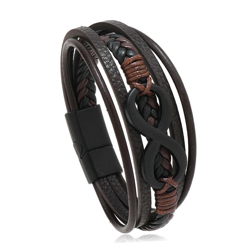 

Lucky Number 8 Charm Bracelet Cuff Bangle Men s Wristband Hand Layered Braided Leather Bracelet for Men Infinite Symbol 21.5cm