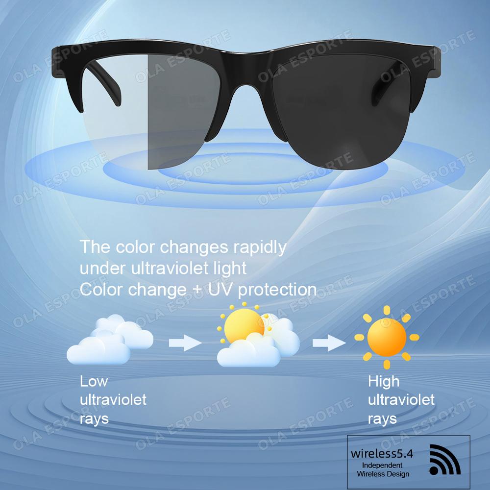 2026 Color-Changing Lens Smart Glasses Voice Assistant Wireless BT Call Outdoor Sports Camera Anti-UV Fashion Sunglasses HT30
