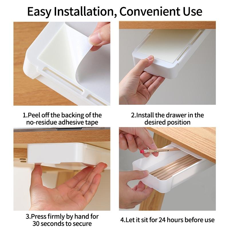 Hidden Table Storage Box Sundries Stationery Organizer Drawers Slide Out Tray Adhesive Under Desk Drawer Organizer