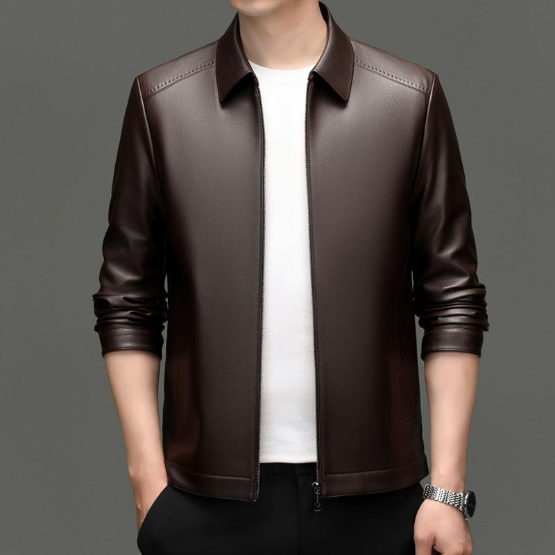 Haining leather jacket men's lapel leather jacket autumn and winter new men's clothing middle-aged and young business casual zipper leather jacke