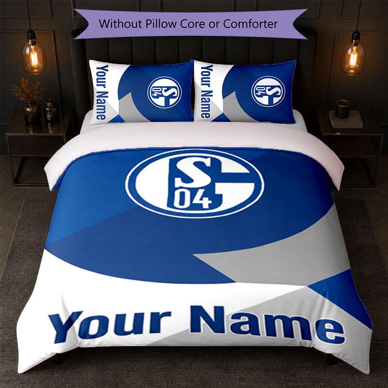 Schalke 04 FC Bettwäsche-Set mit individuellem Namenstext 1 Bettbezug + 2 Kissenbezüge Fußball-Logo Personalisierte Geschenkidee für besondere Anlässe Schlafzimmerdekoration