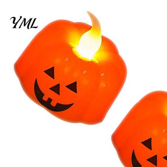 Battery Operated Pumpkin Lamps 2Pcs Halloween Flameless Candles, LED Candle, Decorative Candles Candy Bag Fillers for Light, 3D Tealight Thanksgiving
