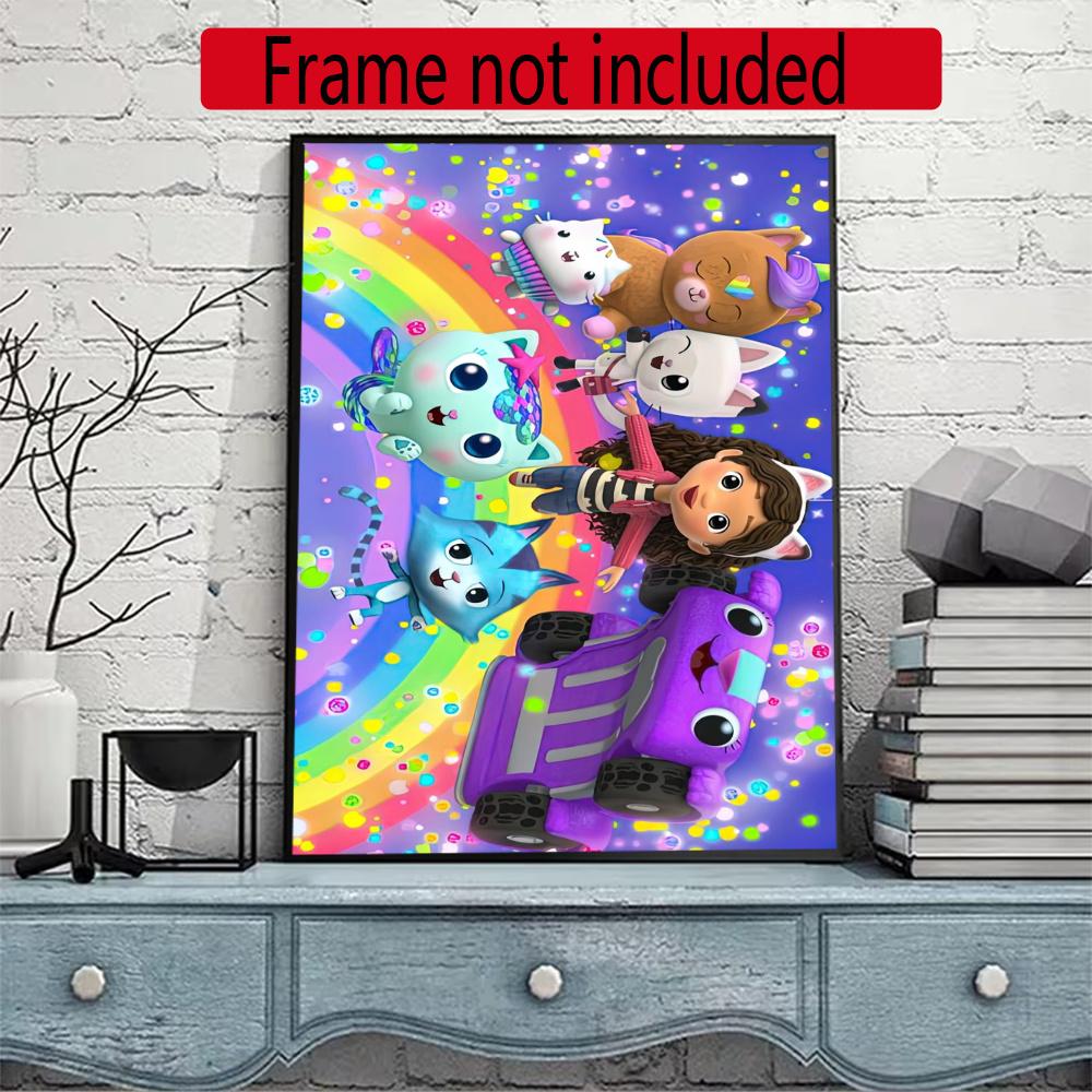 Cartoon Cute Gabbys 5D Round Diamond Painting Kit Diamond Embroidery Painting Rhinestones Mosaic Frameless Handwork Decoration Arts