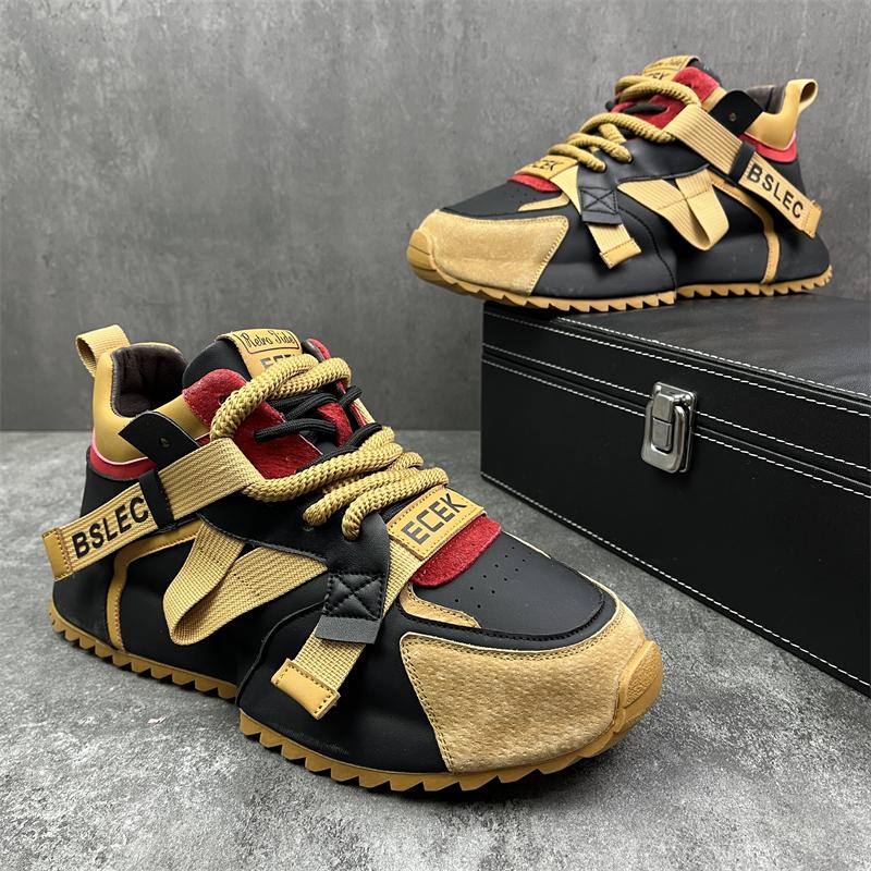 

Кроссовки повседневные мужские ретро кроссовки модные микрофибровые кожаные ткани дышащие высокие увеличенные плоские платформы кроссовки 38 черный коричневый