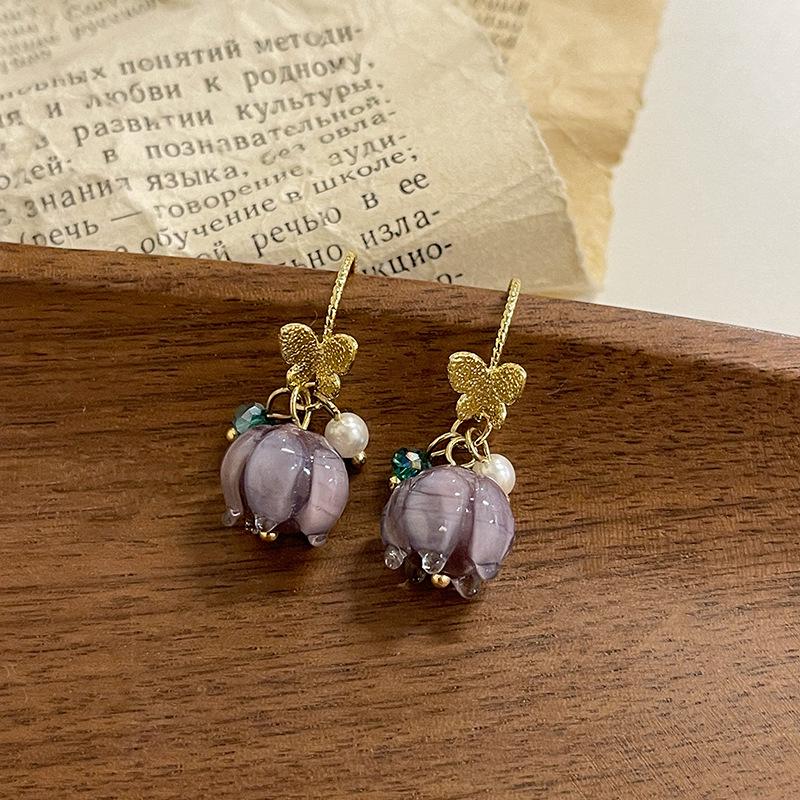 Purple Glazed Flower Ear Hooks: New 2023 Elegant & Versatile Sweet Temperament Stud Earrings.