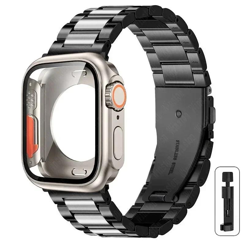 Armband i rostfritt stål + Ultrafodral för Apple Watch-band 10 42 mm 46 mm 44 mm 45 mm 41 mm 40 mm metallarmband för iwatch-serien 9 8 7 6 SE