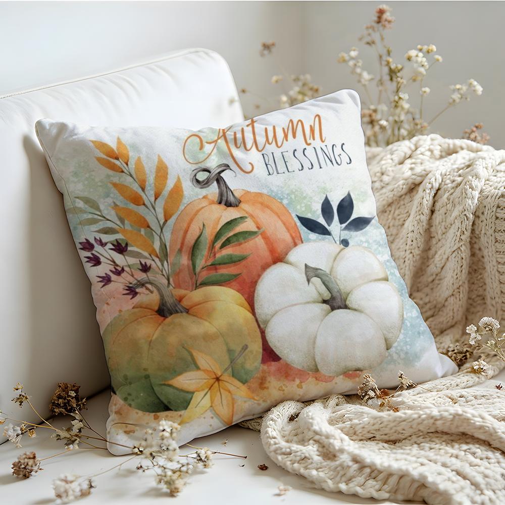 Cushion Cover Linen SkinFriendly Soft Decorative Case For Sofa Home Decor Colorful Watercolor Pumpkin Pillow Cover