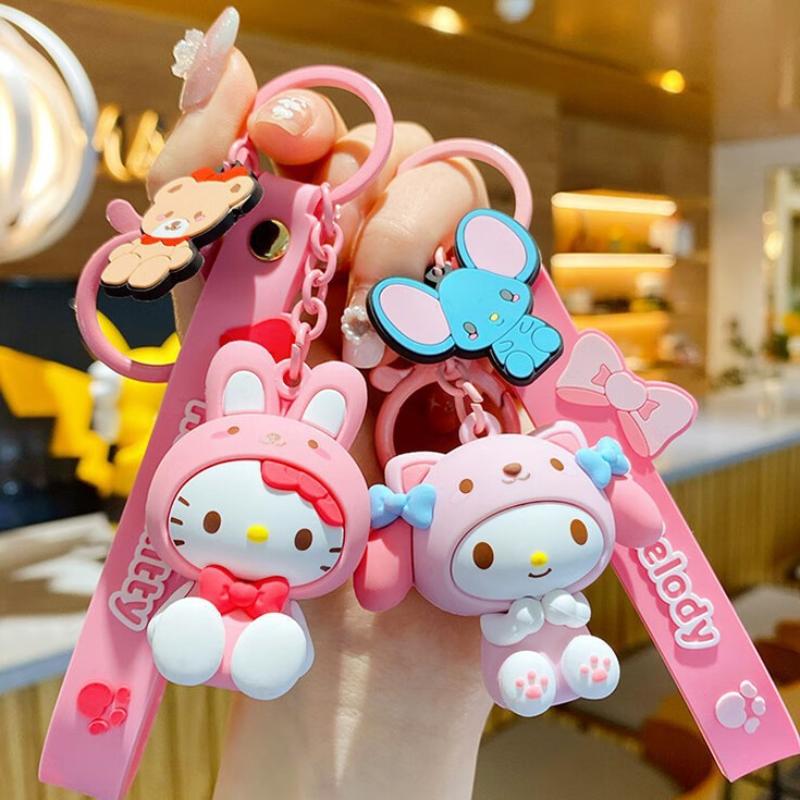 Sanrio Hello Kitty Figures Keychain Kawaii Melody Kuromi Doll Pendant Decoration Keyring Jewelry Girl&Kid Gifts Toys