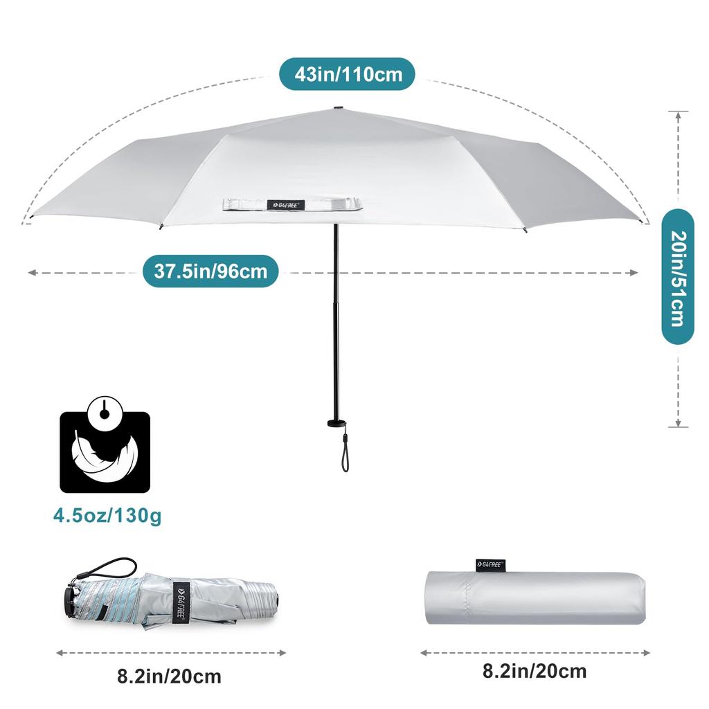 G4Free Travel UPF UV Carbon Mini Parasol Umbrella, Compact, Ultra-Lightweight 115g, 50+ Protection, Fiber, Ultra-Slim, Small,