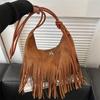 Fashionable Fringed Large Capacity Shoulder Crossbody Bag 2023 Street Trendy Tote Bag Gray Black Red Brown Coffee