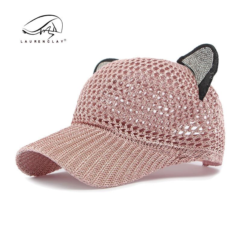 Fashion Hat Ladies Summer Hollow Mesh Breathable Cap Full Mesh Baseball Cap Cat Ears Sun Cap