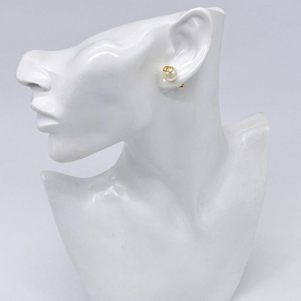 Valentino V Logo Signature Metal and Pearl Bead Stud Earrings in UXM Gold/Cream (5W2J0E35 0O3) [Used]