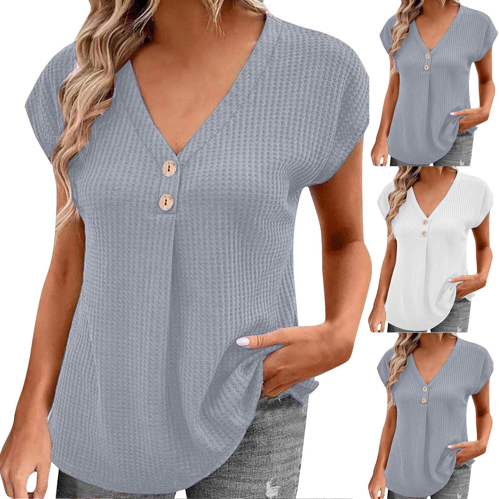 

Женская модная повседневная однотонная футболка с v-образным вырезом и короткими рукавами, топ