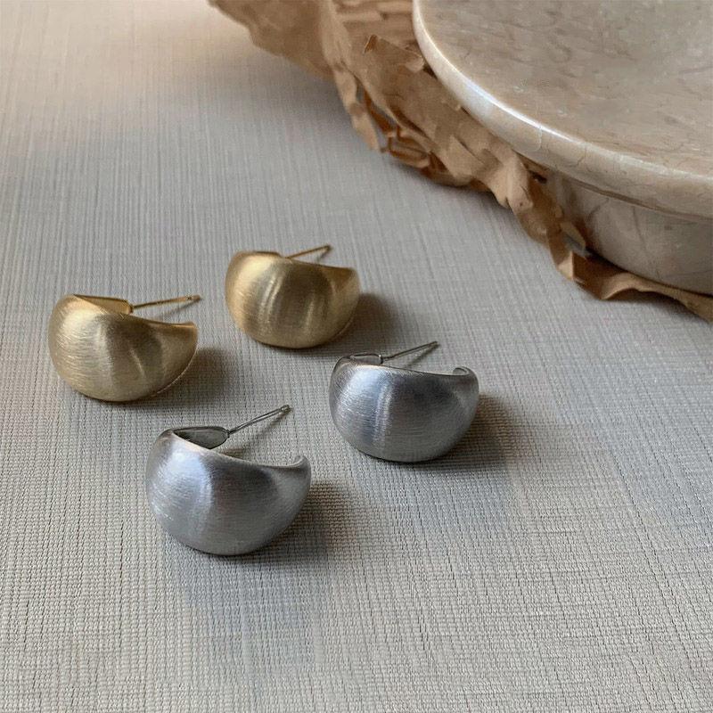 European and American Simple Geometric Beanie Stud Earrings Personalized Trend Earrings Metal Cold Wind Earrings Women