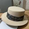Winter new imitation wool flat top hat women's pleated elegant top hat versatile fashion felt top hat French retro hat