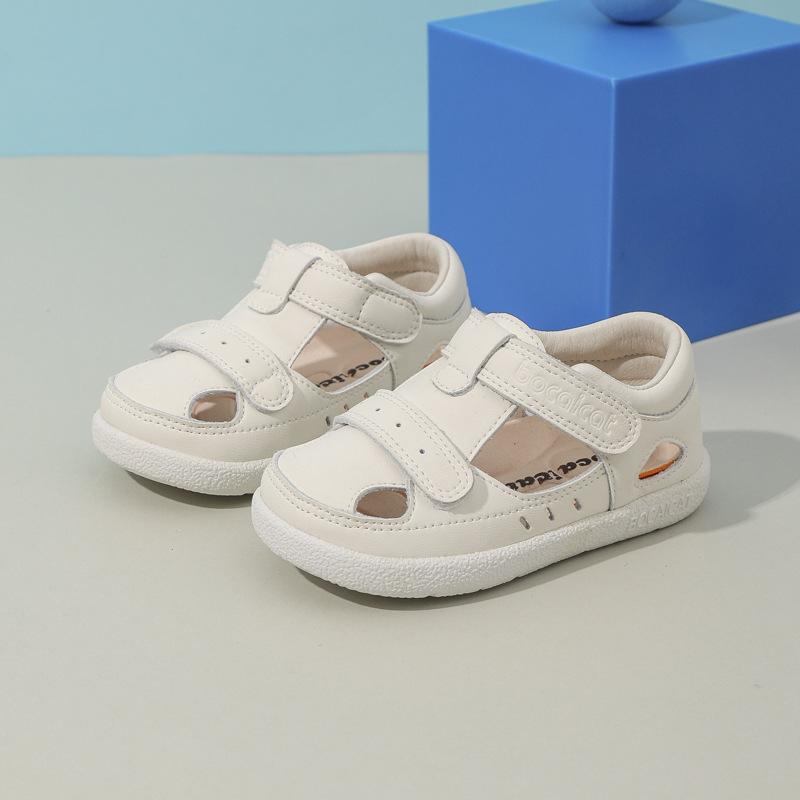 Sandalias Funcionales de Verano para Bebé Sandalias de Cuero Genuino de Vaca para Niños Zapatos Transpirables Antipatadas para Niños Sandalias de Playa Lisas para Niñas
