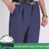 Men's Summer Mulberry Silk Dress Pants: Double Pleated, Loose Fit, Straight Leg, High Waist, Deep Crotch.