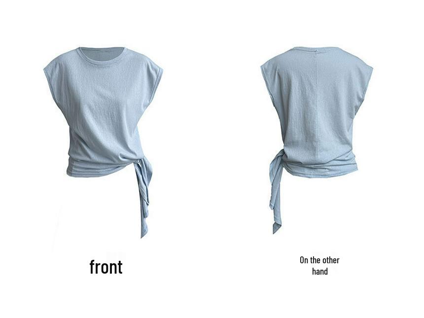 LUXI Koreanisches Schlank geschnittenes Kurzarm-T-Shirt mit Schnürung und unregelmäßigem Saum für Damen