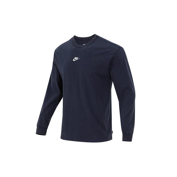 Men s Nike Solid Color Small Logo Round Neck Long Sleeves Navy Blue T-Shirt DJ1583-451 XL