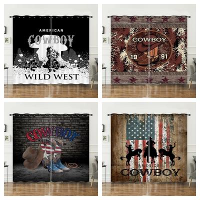 Curtains Western Denim Independence Day Curtains Digital Printing Blackout Curtains No Punching