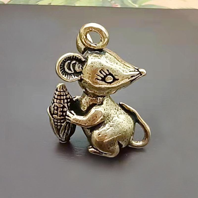 Vintage Brass Rat Pendant Zodiac Key Chain Pendant Animal Backpack Pendant