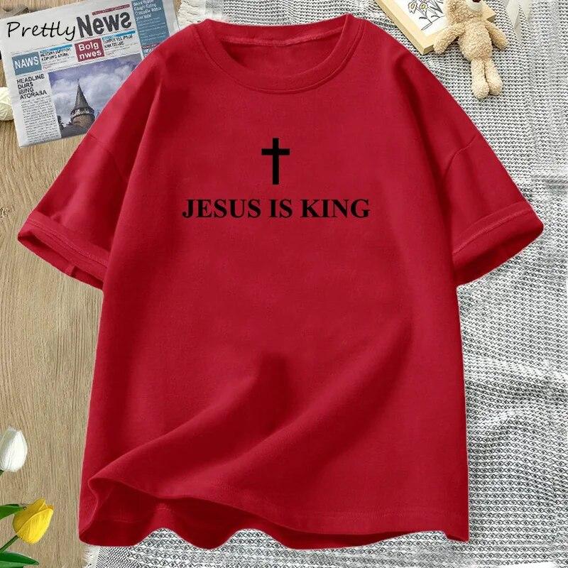 Jesus ist König T-Shirt Damen Baumwolle Kreuz Glaube Christliches T-Shirt Unisex Kurzarm Religiöses T-Shirt Damen Kleidung Streetwear Unisex