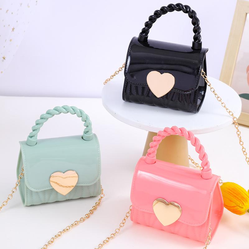 Kinder PVC Umhängetasche Münzbörse Kind Fashi Mini Handtaschen Schönes Herzmuster Dekori Handtasche Kleine Kette Gelee Tasche Für Mädchen