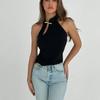 2026 Summer Off-Shoulder Metal Decor Cut-Out Tank Top for Women