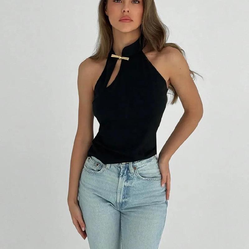 2026 Summer Off-Shoulder Metal Decor Cut-Out Tank Top for Women