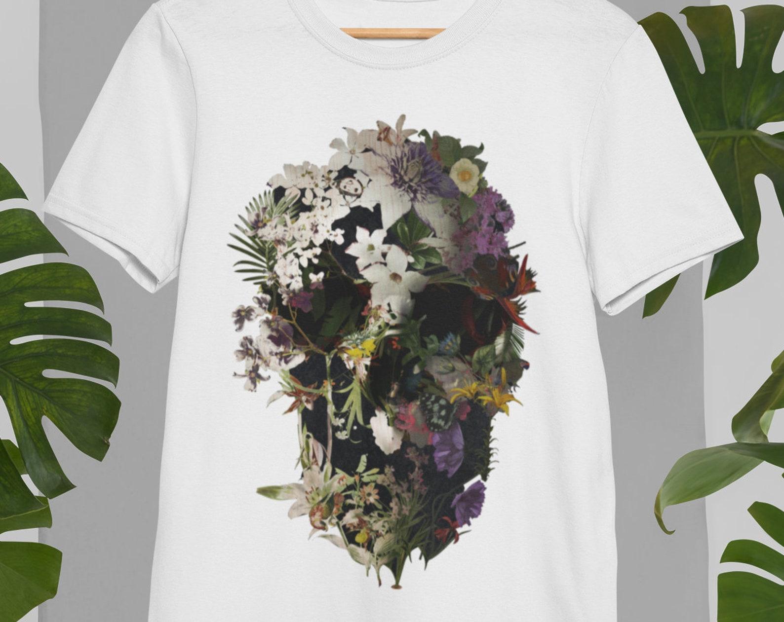 Floral Skull Graphic Tee - Mens Boho T-Shirt - Bella Canvas 3XL